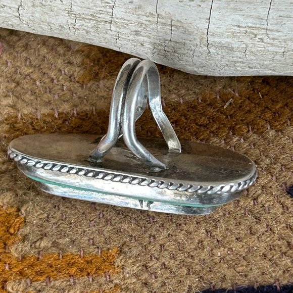 Carico Lake Turquoise and Chalcedony Silver Ring, Hopi, Signed Size 8.5 - Picture 4 of 6